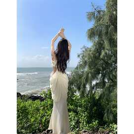 性感露腰法式吊带上衣半身裙两件套女秋冬辣妹套装图片色雪纺