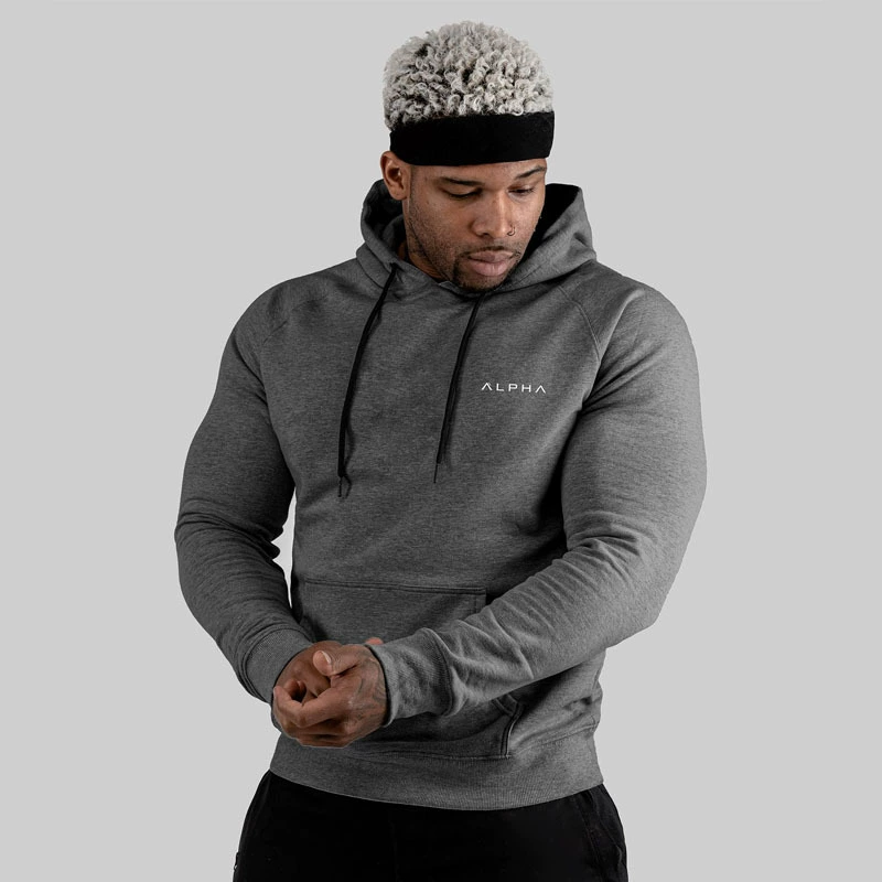 Muscle Fitness Весна и осень Новый мужской спортивный Повседневный хлопковый эластичный тонкий свитер с длинным рукавом с капюшоном однотонный топ для бега