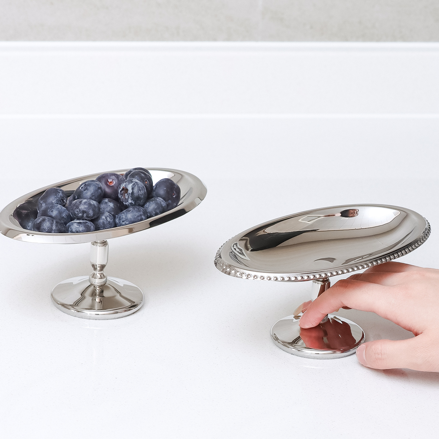 Nordic 304 Stainless Steel Fruit Plate, Cake Plate, Goblet, Ice Cream Cup, Instagram Popular Oval-Shaped Tall Plate
