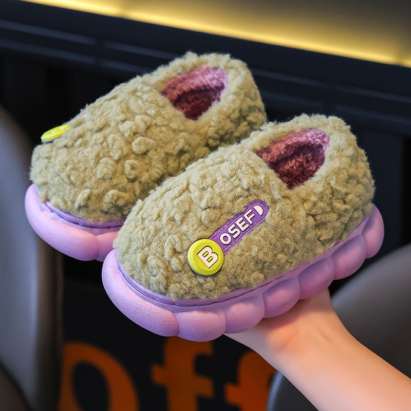 Children's slippers for boys girls, autumn and winter indoor soft soled anti slip fur shoes, princess baby parent-child_voghion.com