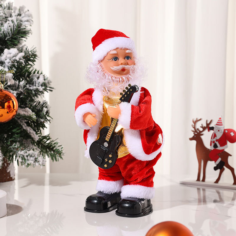 Transfronteriza eléctrica Santa Claus sacudiendo la cadera tocando la guitarra con música Navidad pequeño anciano decoraciones regalo de la muñeca