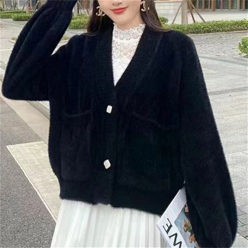 KANING imitates sable fur knitted cardigan women's new Korean version autumn and winter short small size loose outerwear sweater women 