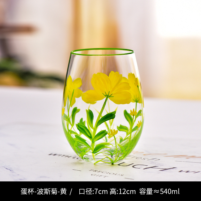 Creativo pintado a mediados de la antigua Copa de tulipán Copa de cristal de alta apariencia de la muchacha de la taza de jugo de copa de vino tinto hogar