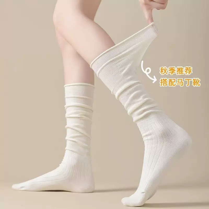 白色袜子女中筒袜春秋美拉德风配短靴子的灰色堆堆袜及膝小腿靴袜