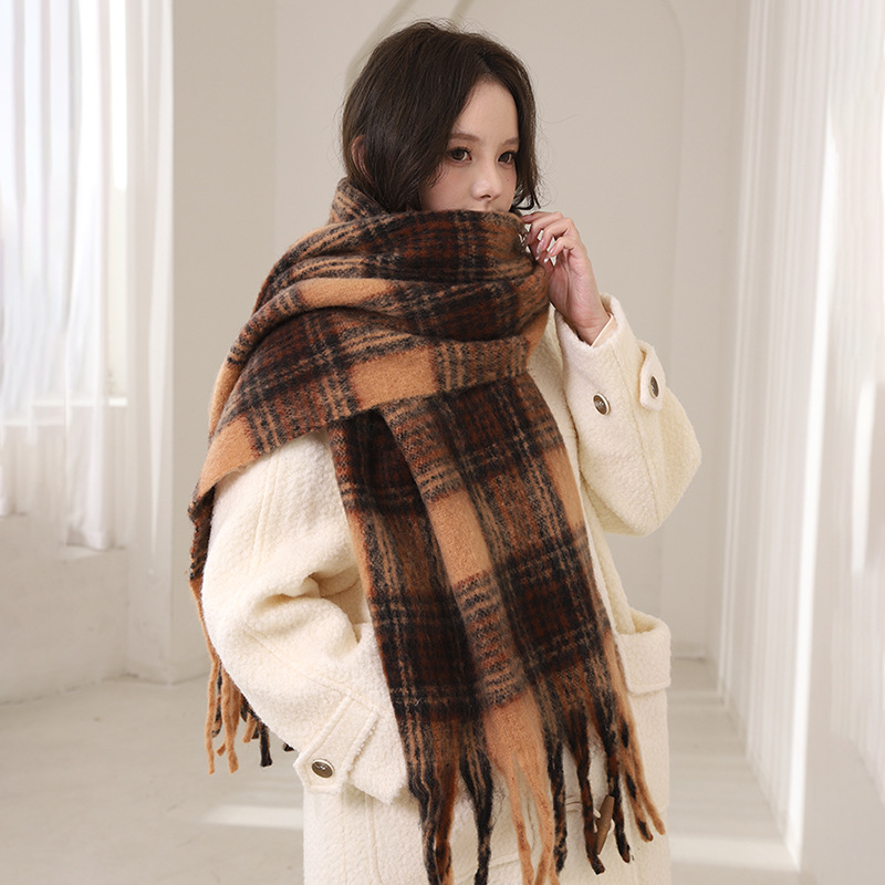 Maillard brun kashmir dam vinter high-end tofs mohair förtjockad halsduk för studenters nya stil_voghion.com