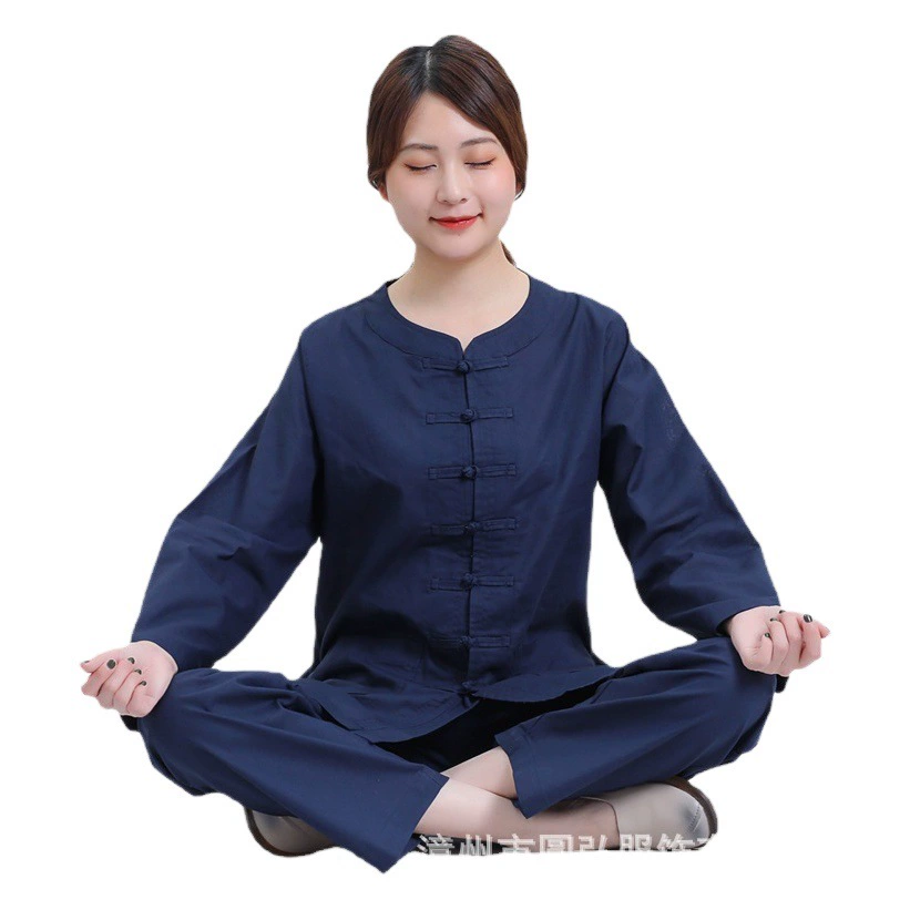 Летний тонкий комплект для медитации с круглым вырезом, унисекс, из хлопка и льна, серый и темно-синий, в стиле Дзен.