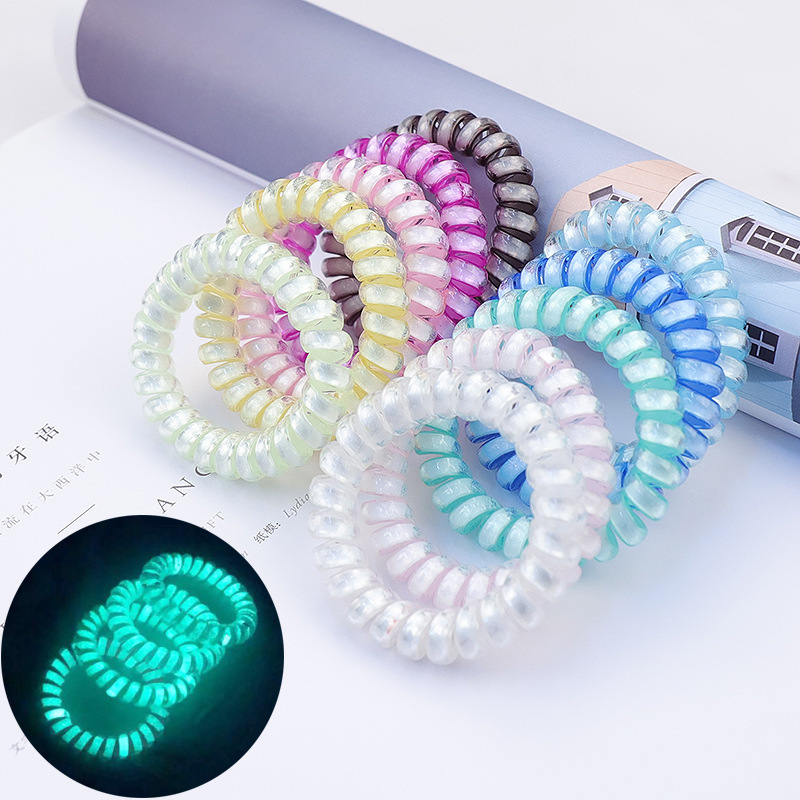 Korean Style Mori Style Small Fresh Luminous Telephone Line Hair Ring Solid Color Rubber Band Fashion Large Bracelet Does Not Hurt Hair Base Hair Rope Korean Style Mori Style Small Fresh Luminous Telephone Line Hair Ring Solid Color Rubber Band Fashion Large Bracelet Does Not Hurt Hair Base Hair Rope