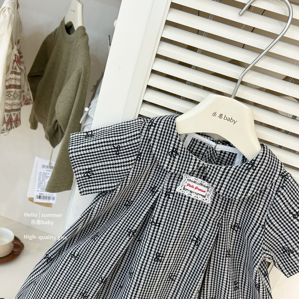 [Le En baby] 25 vestido de cuello de muñeca casual a rayas para niñas de verano vestido a cuadros de princesa francesa para bebés