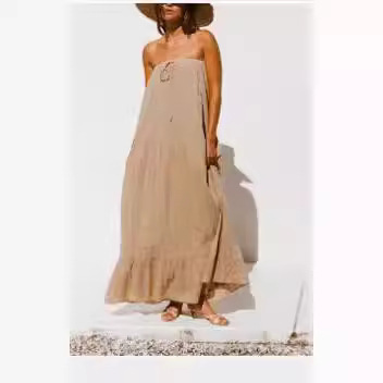 European and American cross-border 2024 fashion women's long skirt high waist layered elegant temperament ruffled slim stitching dress