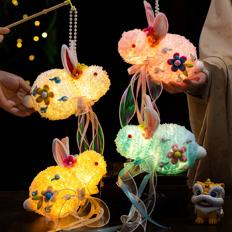 中秋节小兔子灯笼儿童diy手工材料手提古风玉兔花灯汉服宫灯摆摊|undefined