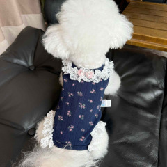 可爱萌宠秋冬背心护肚衣狗狗猫咪花边袖小型犬泰迪雪纳瑞犬四脚衣