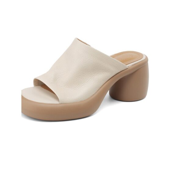 High-rise Platform Platform Slippers for Short Women Outer Wear 2024 Summer New Soft Leather Vintage High-heeled Shoes
