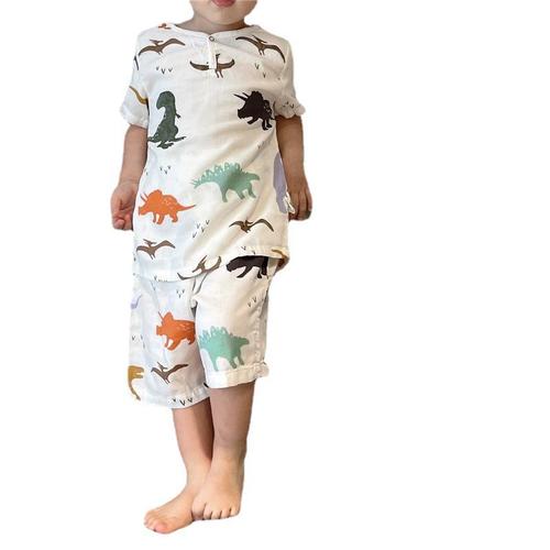Summer bamboo cotton short-sleeved shorts set, baby home clothes, parent-child home clothes
