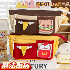 新しいアメリカのレトロかわいい熊のハンバーグの筆袋の高い顔の値の学生の大容量の文房具の箱の鉛筆の収納袋