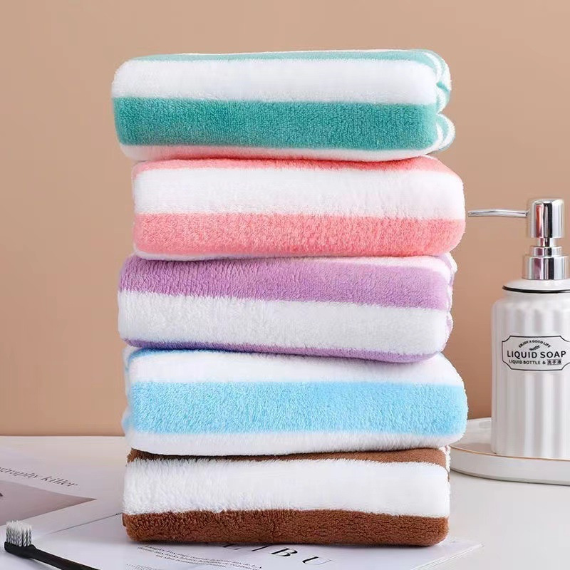 Quick-drying Towel Coral Fleece Towel Wash Face Wide Strip Household Face Towel Cationic Striped Thickened Absorbent Bath Towel Bath Towel Quick-drying Towel Coral Fleece Towel Wash Face Wide Strip Household Face Towel Cationic Striped Thickened Absorbent Bath Towel Bath Towel