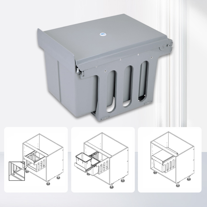 Cocina 400 gabinete de almacenamiento invisible gabinete de tipo extraíble clasificador de basura 15Lx2 incrustado en dos barriles tres barriles de plástico