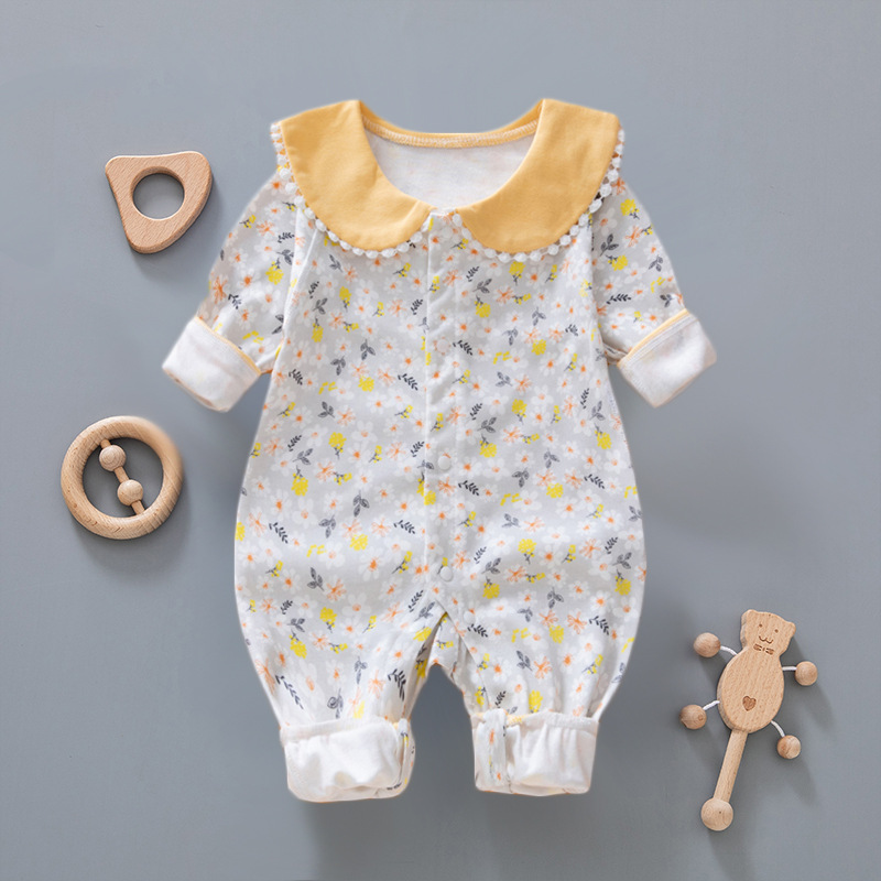 Estilo Occidental recién nacido ropa de bebé Primavera de manga larga mameluco Delgado princesa bebé niña mono primavera y otoño mameluco