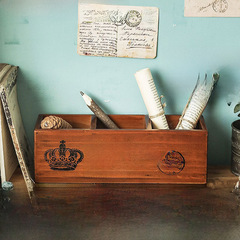 Office desk storage box, makeup brush holder, stationery desk, student small wooden box, bookshelf, pen holder, vintage storage rack