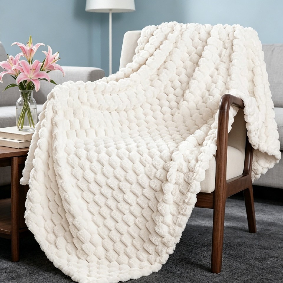 Manta Tejida Térmica para Siesta Jacquard 3D de Poliéster y Franela para Oficina y Dormitorio