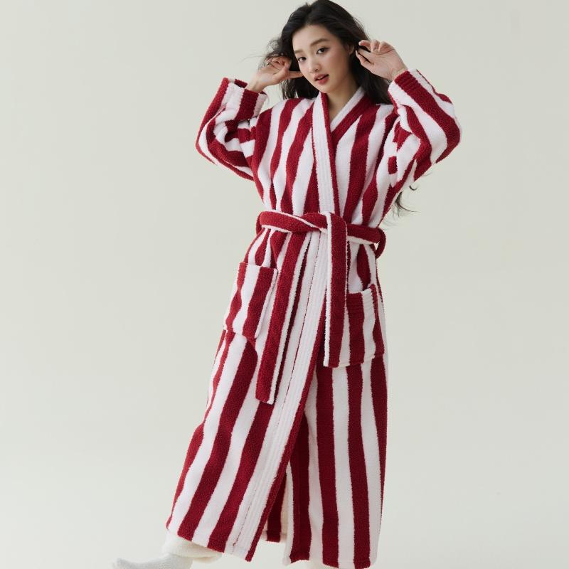 In-Stock Autumn and Winter New Coral Fleece Thickened Beautiful Fleece Men's and Women's Bathrobes, Extra-Long Bathrobes, Couple's Pajamas, Anti-Static