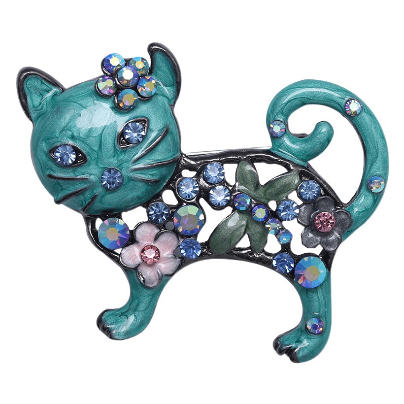 Broche de gatito esmaltado con incrustaciones brillantes