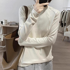 ヨーロッパデザインの女性用長袖Tシャツ2025春の新スタイルインナーレイヤリングシャツルーズスリミングトップ