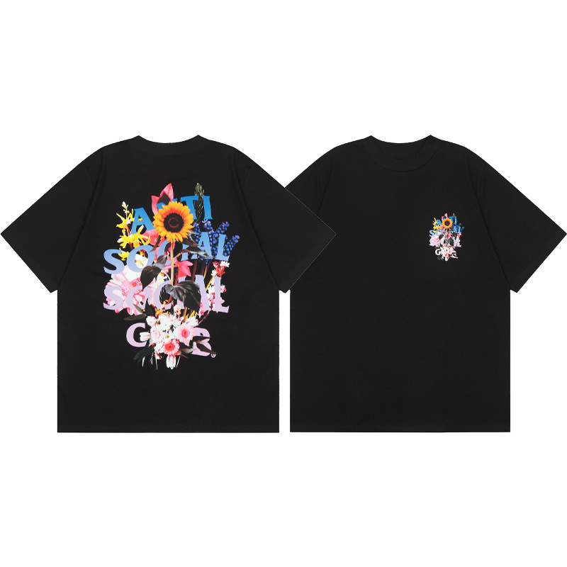 Versión correcta ASSC Club de dibujos animados relámpago impresión conjunta cuello redondo de los hombres Jersey pareja manga corta Camiseta moda