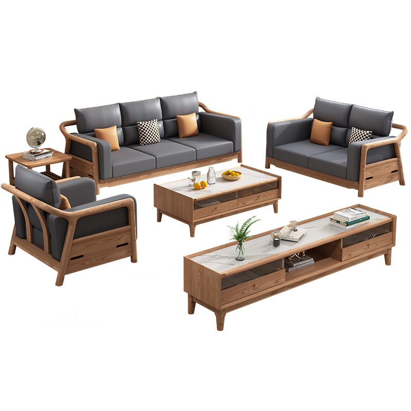 Nordic sofá de madera maciza combinación gran apartamento sala de estar muebles moderno minimalista muebles de madera ceniza sofá traje