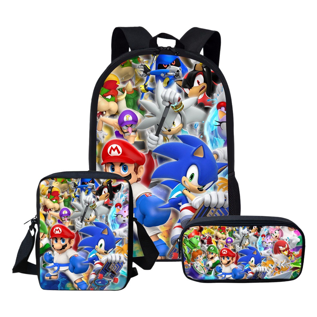 Mochila escolar de Super Mario – con estuche y bolso, diseño animado para niños y niñas