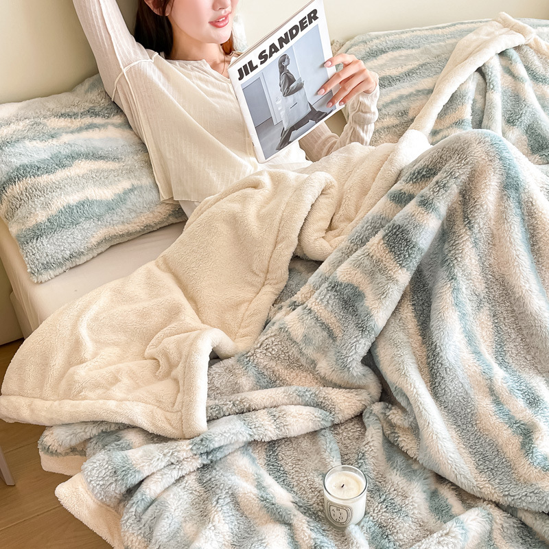 2023 nueva manta de terciopelo de peluche de lujo ligero de alta gama con cubierta de terciopelo de conejo, impresión de tinta multifuncional, manta de doble capa con cubierta