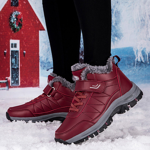 Cotton Shoes Outdoor Men's Cotton Shoes for Men Seasonal High-Top Snow Shoes Elderly Walking Shoes Women's Mom Fleece Lined