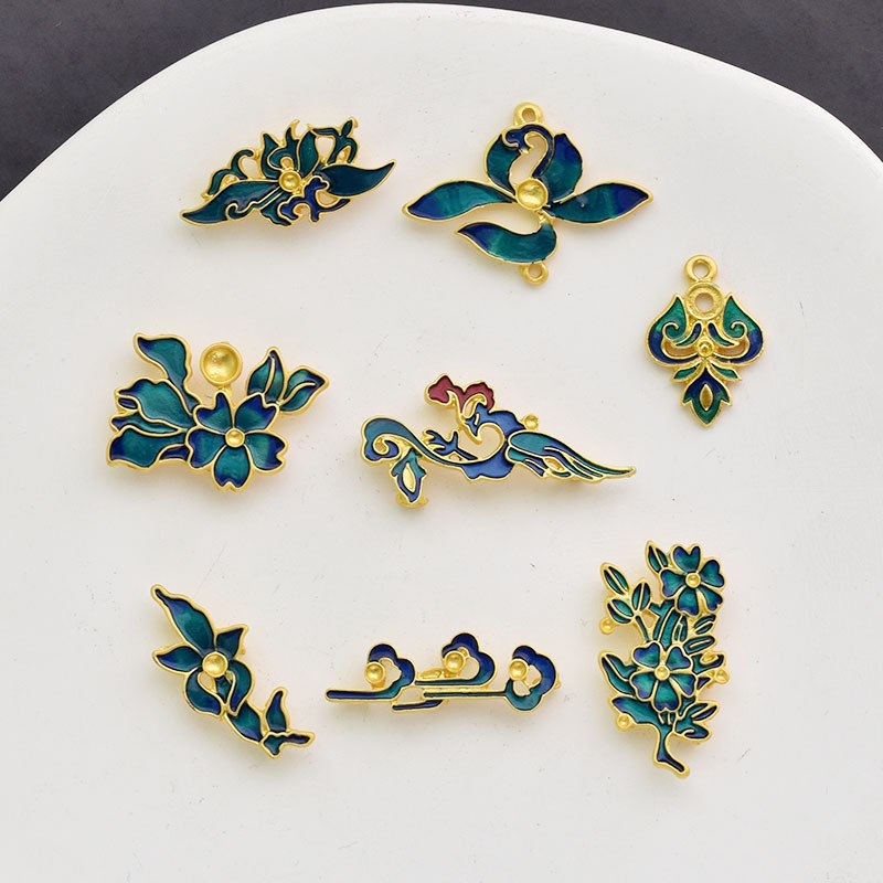 Antique alloy dripping oil imitation cloisonne burnt blue jewelry accessories handmade hair accessories bow headband hairpin material Antique alloy dripping oil imitation cloisonne burnt blue jewelry accessories handmade hair accessories bow headband hairpin material