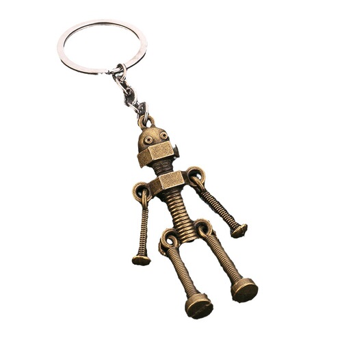 Manufacturer wholesale retro handmade DIY keychain pendant animated robot movable screw robot