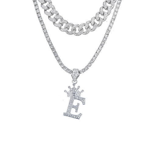 Hip-hop Crown 26 English Pendant Multi-layer Chain Fashion Cuban Chain Set Letter Necklace Wholesale