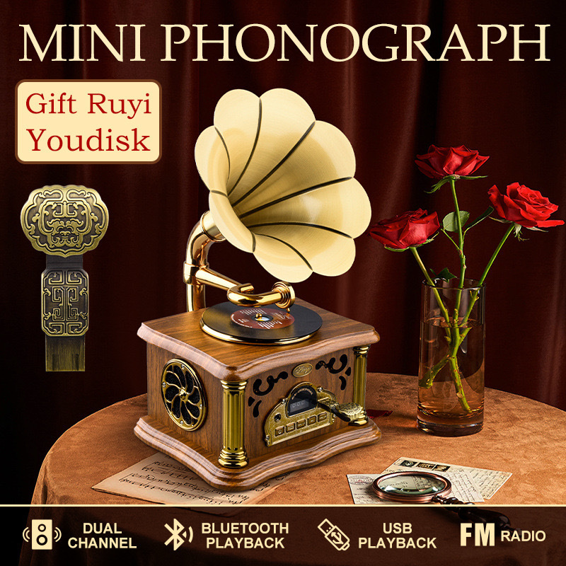 黑胶唱片机造型 迷你留声机复古蓝牙音箱家具摆件爆款大功率音箱