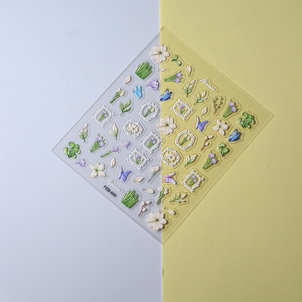 Cartoon, Rose, Flower Pattern Feb New Supply Relief Nail Stickers Three-Dimensional Hot Sale Flowers Nail Sticker Wear Nail Ornament