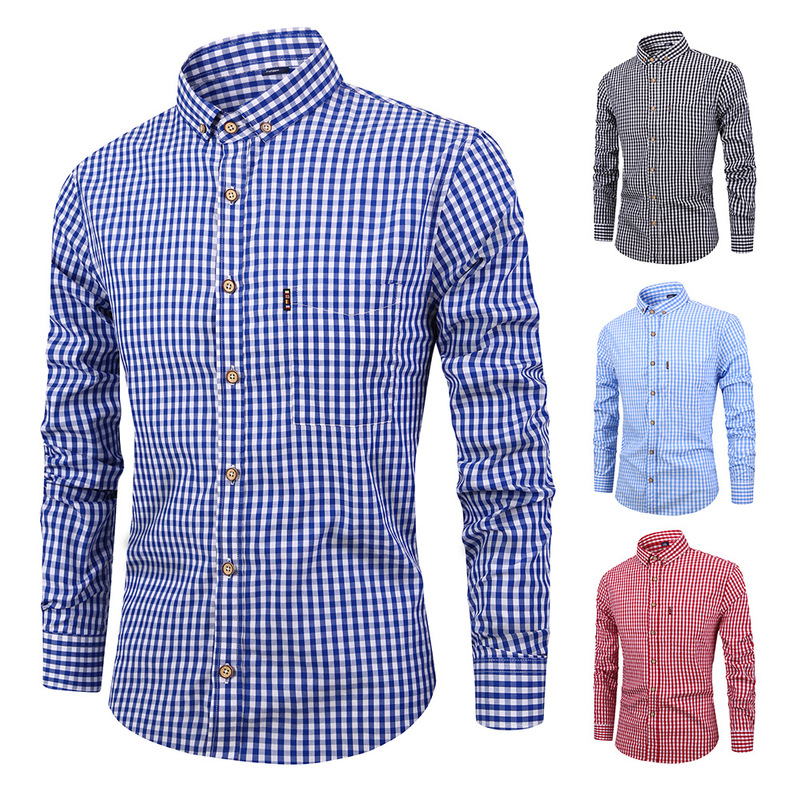 Temu Explosive Plaid Shirt Cross-border for Men's Cotton Casual Plaid Long-sleeved Shirt Classic Chaoyang Men Temu Explosive Plaid Shirt Cross-border for Men's Cotton Casual Plaid Long-sleeved Shirt Classic Chaoyang Men