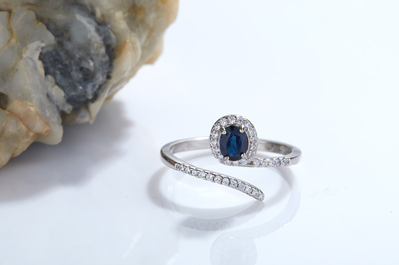 Gem, September Birthstone Sapphire, Zircon Inlay Material 1 Piece 925 Sterling Silver Sapphire Geometric Gem September Birthstone Sapphire Zircon Open Rings Rings