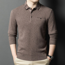品牌100羊毛衫秋冬男士加厚休闲翻领爸爸装中年毛衣长袖保暖打底