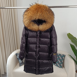 2025 New Black Gold Duck down Mid-Length Women's down Jacket Fashionable Temperament Hooded Windproof Thickened Warm Jacket