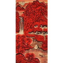 名家李可染山水纯手绘装饰画万山红遍国画水墨画客厅画办公室挂画