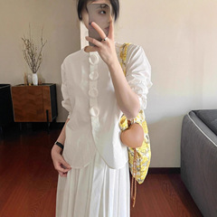 2025早秋新品 小众设计 两色圆领弧线衬衫上衣圆领衬衫女