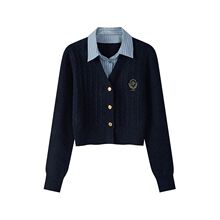 UNMUN2025学生装假两件polo领针织毛衣女秋冬季新款英伦学院风修