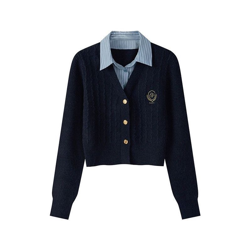 UNMUN2025学生装假两件polo领针织毛衣女秋冬季新款英伦学院风修