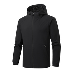 户外连帽运动夹克衫高品质弹力登山服防风男式轻薄软壳冲锋衣