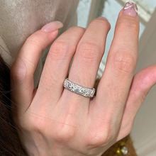 小红书爆款小清新手工锤纹银色雏菊雕刻花环戒指小众独特一件代发