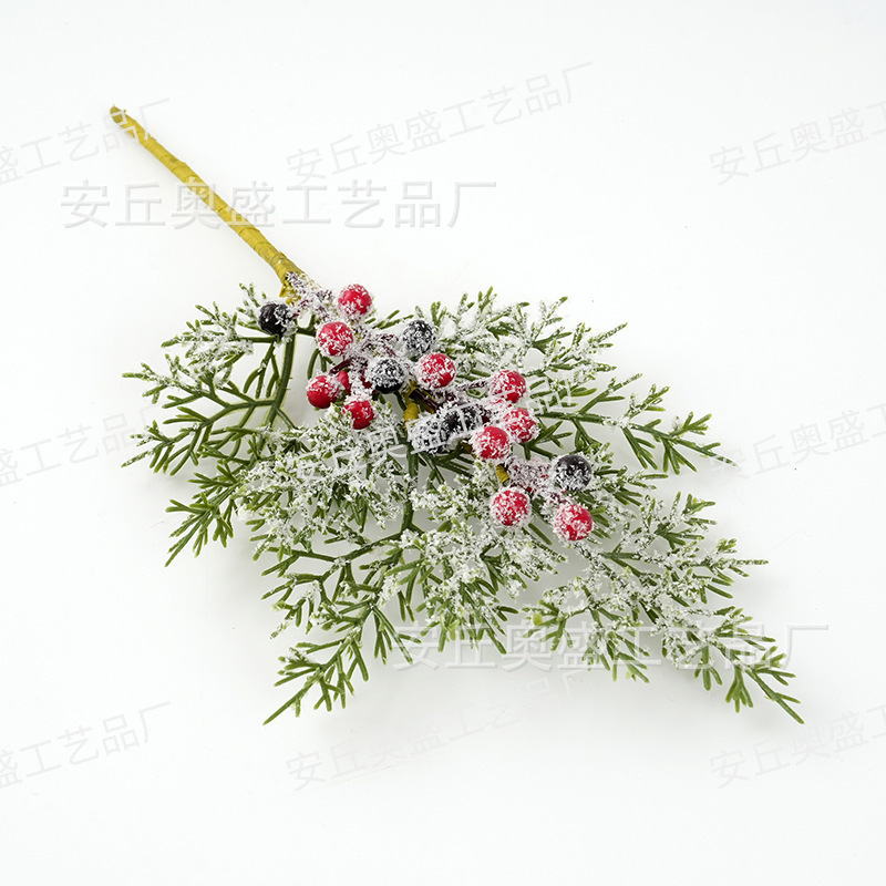 跨境人造雪松红浆果绿树枝茎仿真松果蓝莓圣诞节花瓶装饰花束插枝|undefined