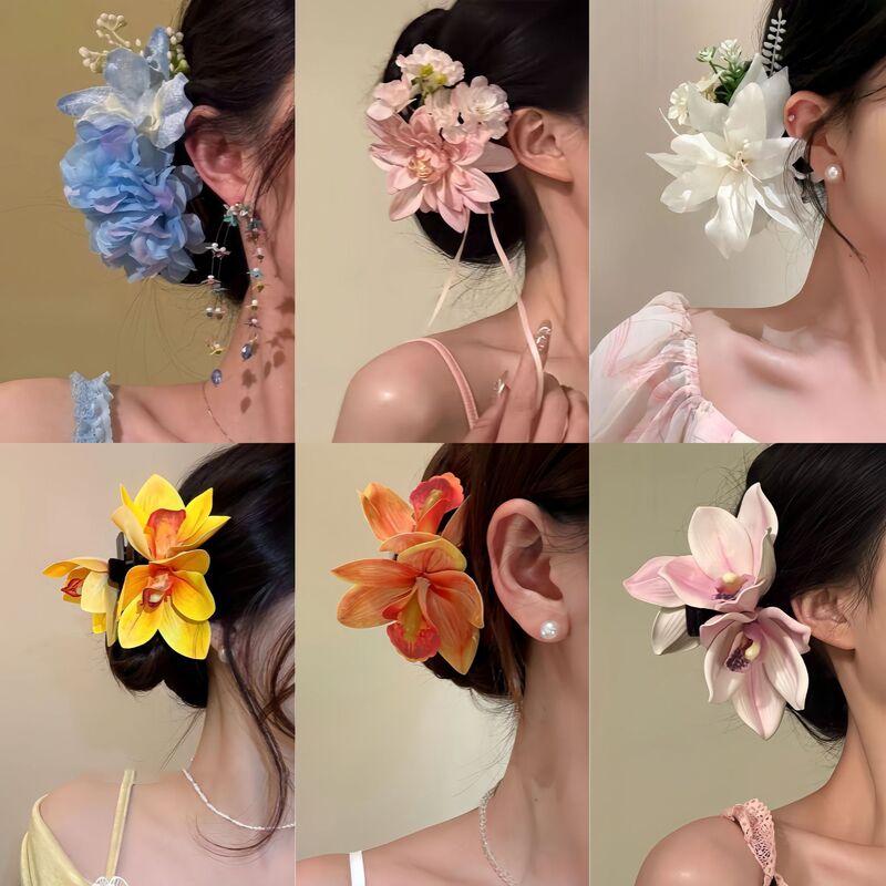 Fresh and Simple Holiday-Style Korean Hairpin with Realistic Flower Design, High Aesthetic Value, Versatile Hair Clip for Women Fresh and Simple Holiday-Style Korean Hairpin with Realistic Flower Design, High Aesthetic Value, Versatile Hair Clip for Women