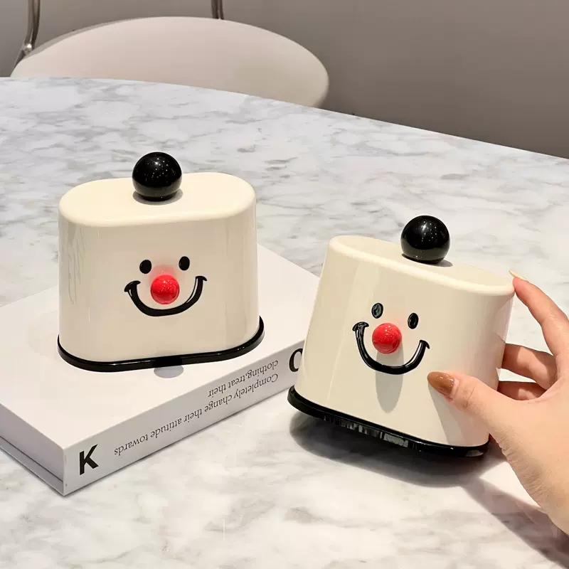 ins风笑脸牙签盒卧室餐厅桌面个性创意牙签筒防尘带盖棉签收纳盒