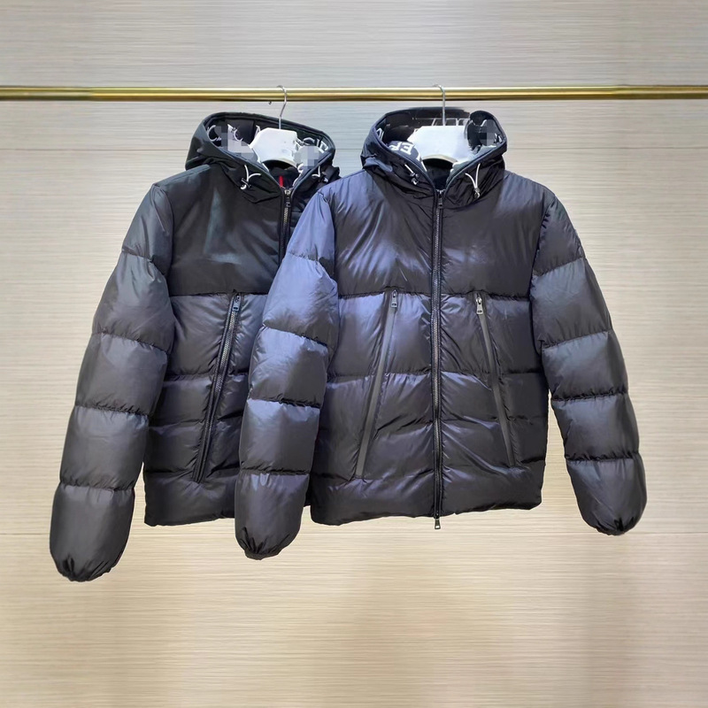 Cross-Border Mengjia down Jacket with Logo, Hood Trim, Zipper, Winter down Jacket, Men's Hooded Jacket